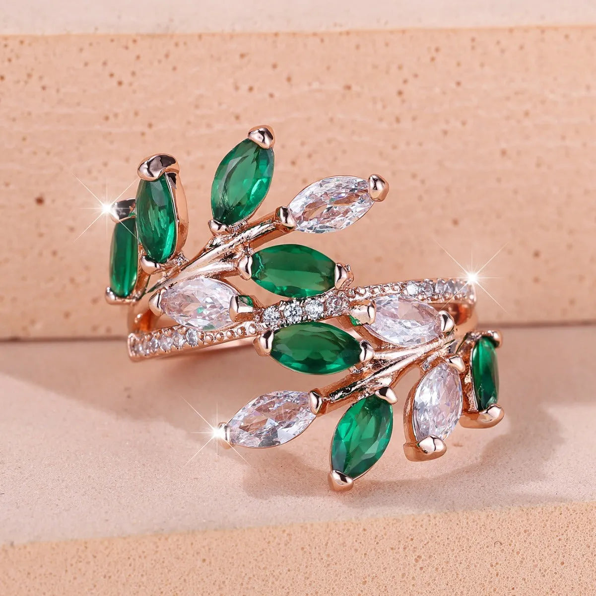Adjustable copper leaf ring with a central horse eye zircon stone in a choice of nine colour finishes.