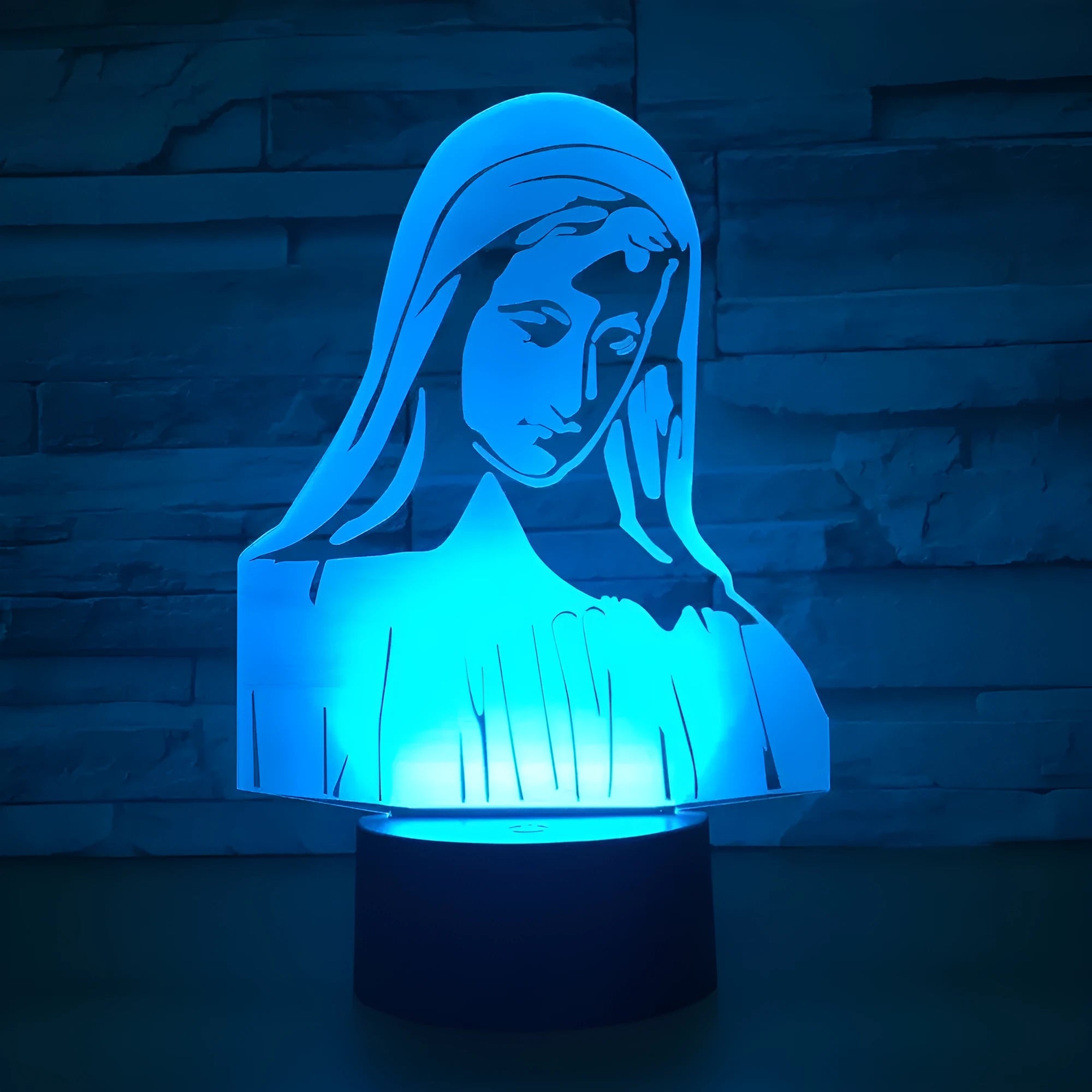 3D LED night light showing laser-engraved acrylic dual ring pattern with colourful illumination effects