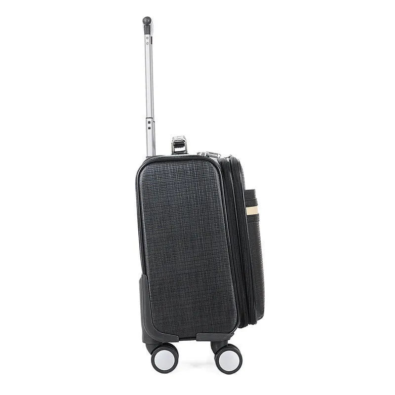 18 inch black wheeled business case with security lock and airplane-style wheels