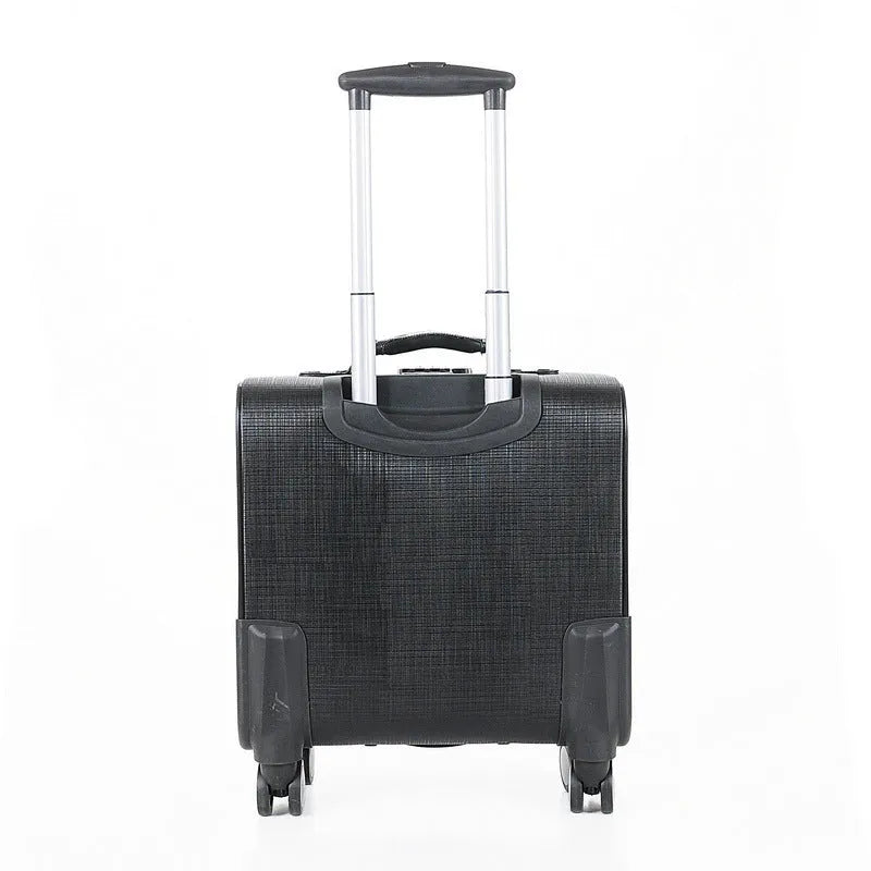 18 inch black wheeled business case with security lock and airplane-style wheels
