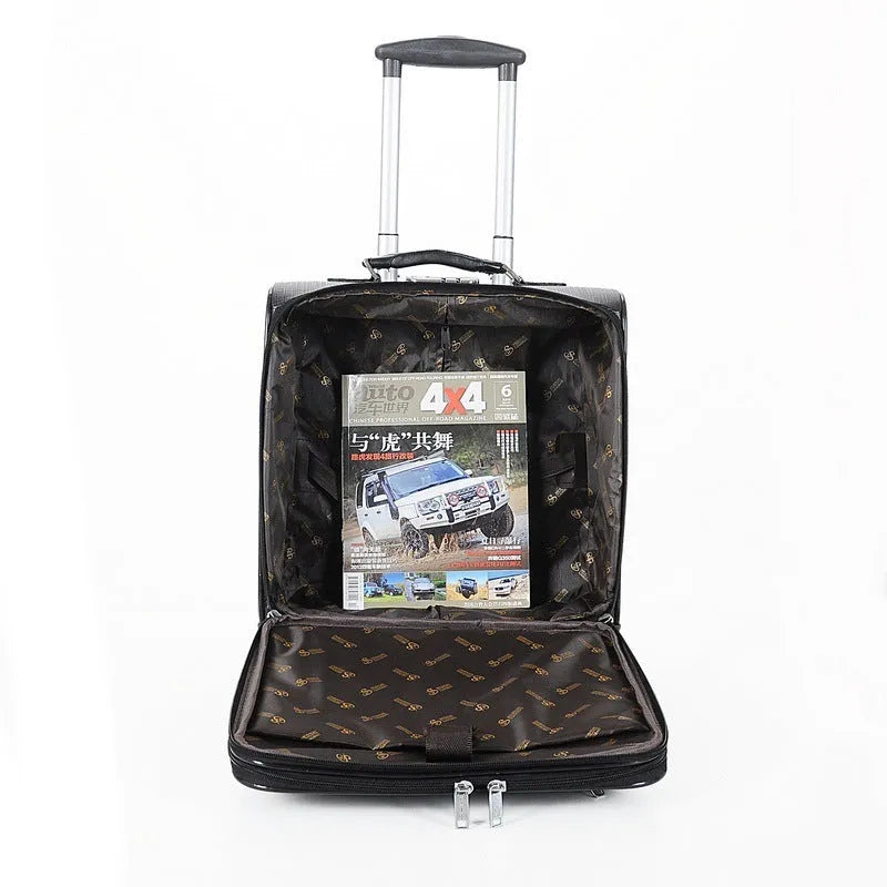 18 inch black wheeled business case with security lock and airplane-style wheels