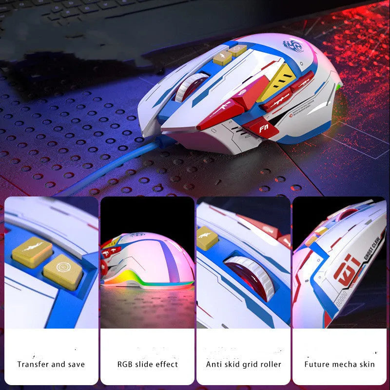 Desktop wired ergonomic laser gaming mouse in Primordial Ghost Claw colour, 126x83x41mm, six DPI settings