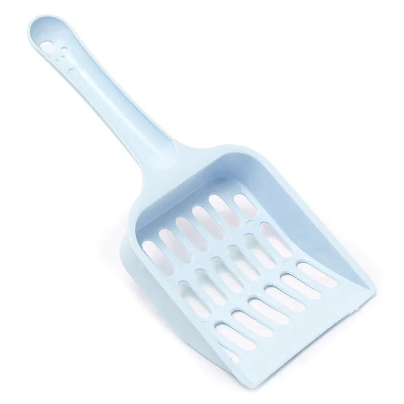 Plastic cat litter scoop in blue, green or pink measuring 20cm long by 9cm wide