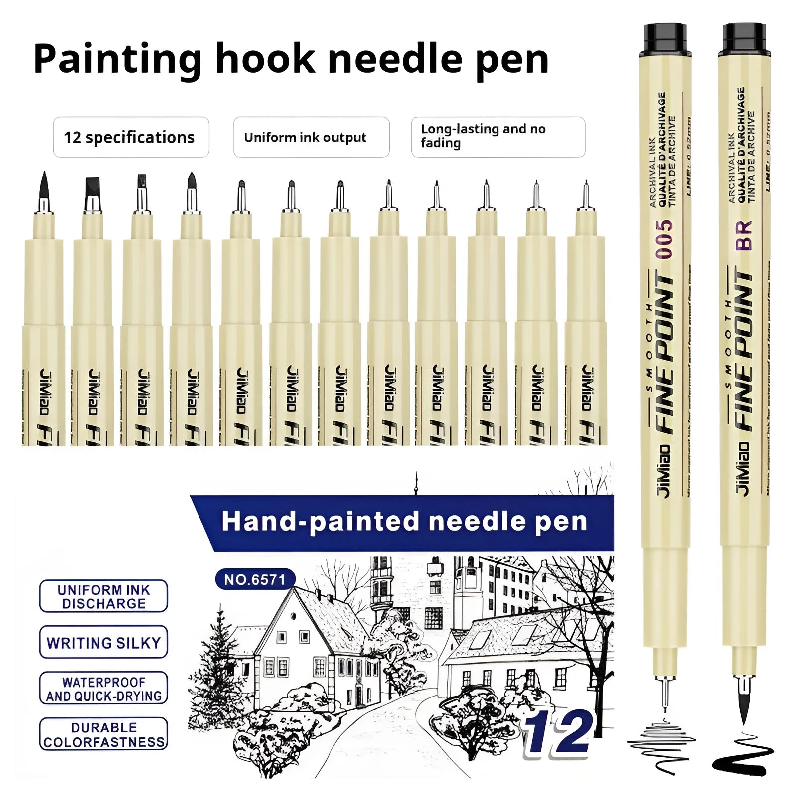 Waterproof needle drawing pen with plastic body and cartoon design measuring 133mm