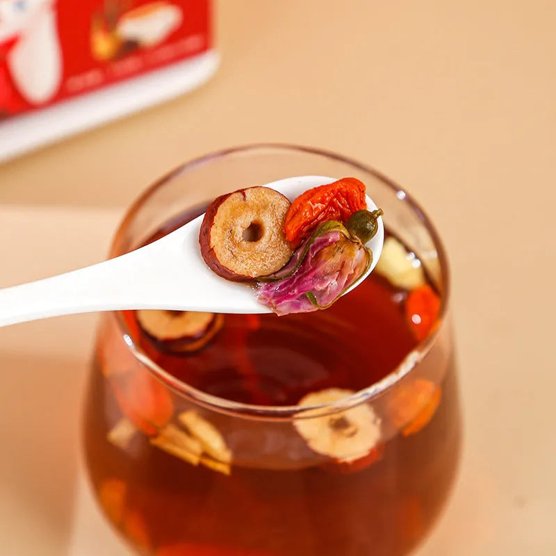 Yuantang brown sugar ginger and jujube tea 150g box with herbal tea bags showing traditional ingredients