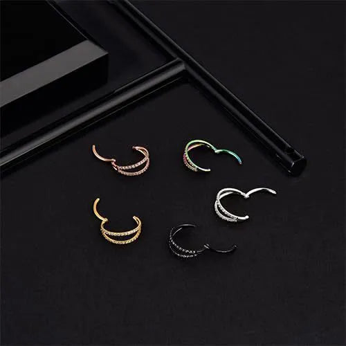 G23 titanium alloy body jewellery ring in gold or steel colour with diamond treatment, showing hoop design.