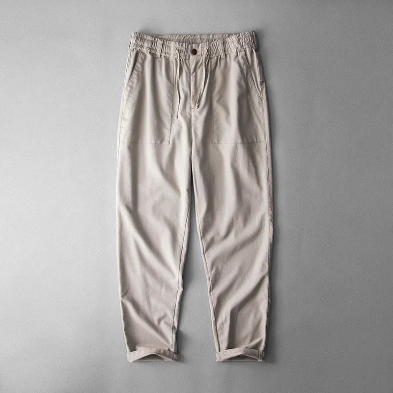 Men's linen casual trousers in solid colours with mid-waist design