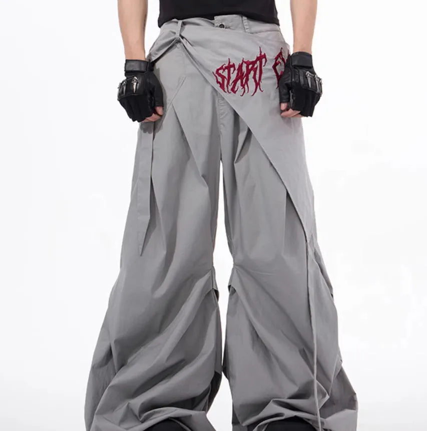 Boys black and grey wide leg summer pants with loose Korean style fit
