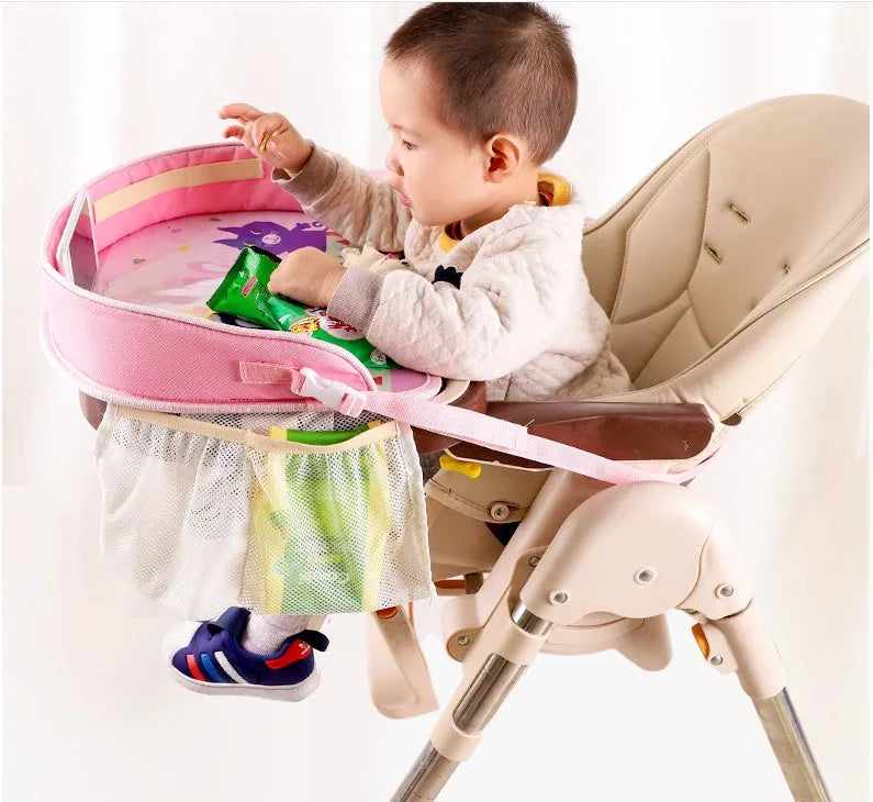 Baby car seat tray table made from Oxford and polyester in blue, size 42x32x8 cm