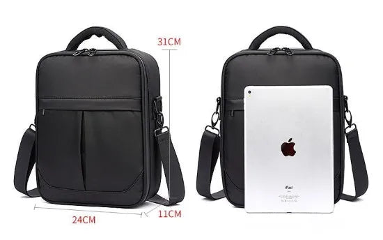 Black Oxford fabric men's shoulder messenger bag showing front view