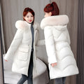 Women's mid-length cotton-padded jacket with removable fur collar in beige, loose fit, super thick polyester fabric, side view