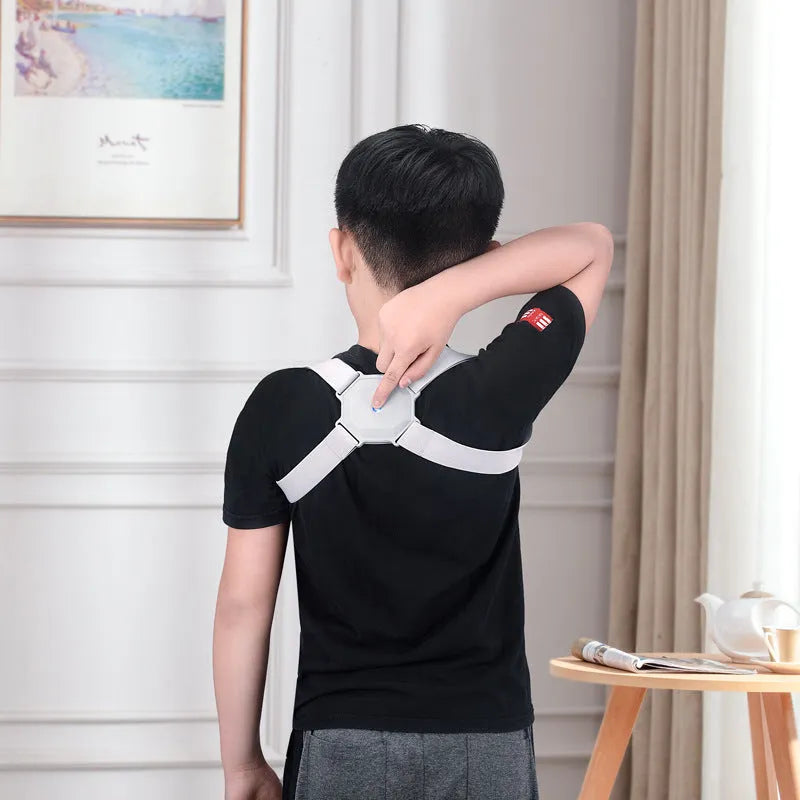 Smart posture corrector belt in gray packaging, adjustable for kids and adults, 210g