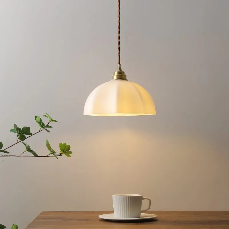 Small brass bedside droplight with copper glass shade in Chinese style