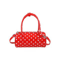 Korean-style cylindrical tote pillow bag in PU leather with stitched seams, black colour, single strap