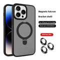 Magnetic frosted phone case for iPhone with built-in kickstand and lens protection, available in black