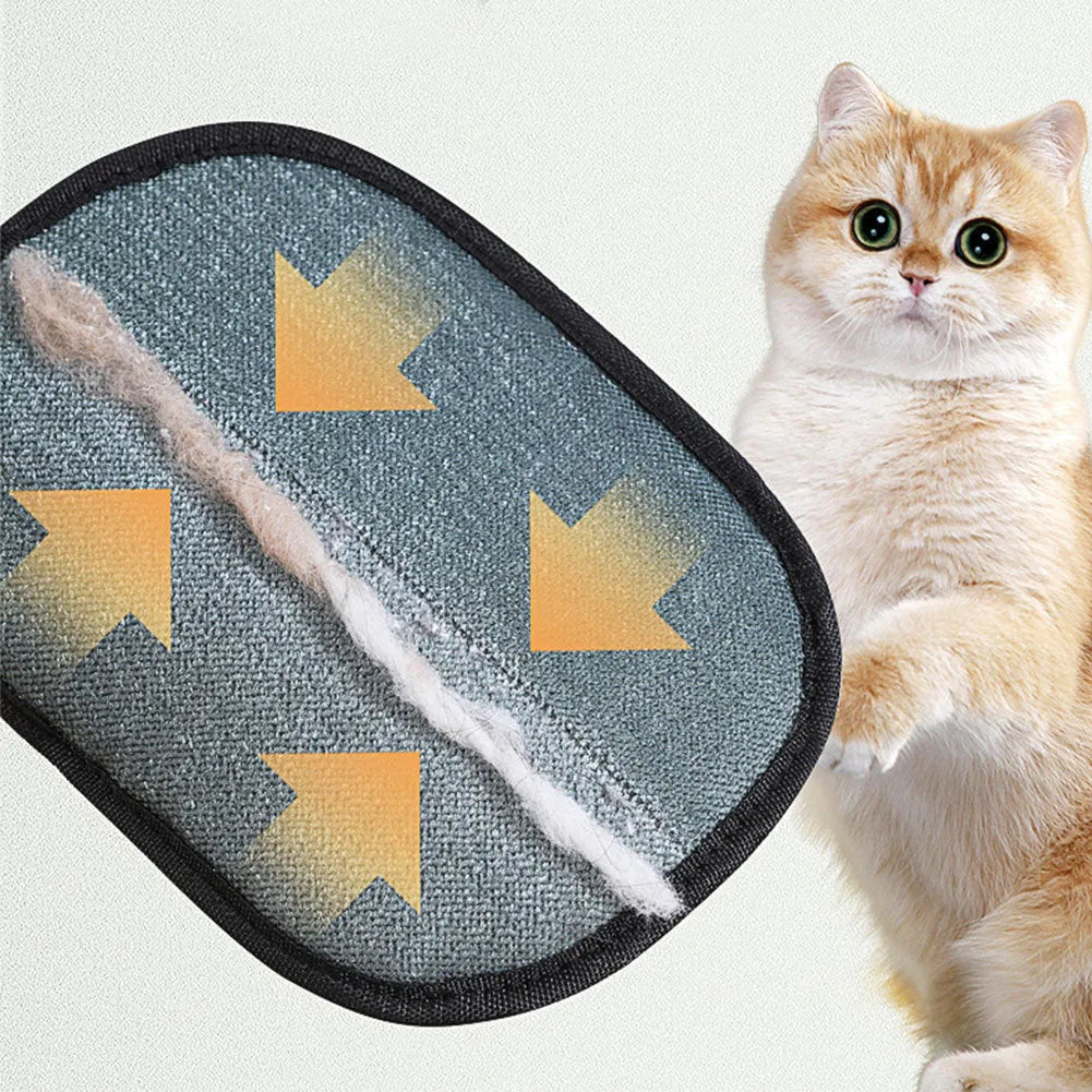 Black pet hair removal glove with silicone bristles for grooming dogs, cats, and rabbits.