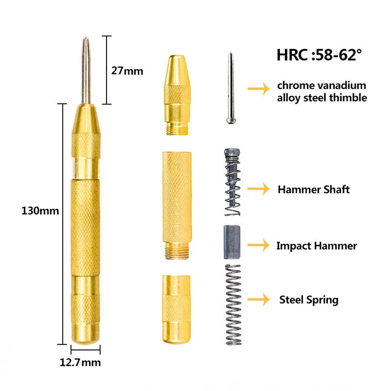 Cone step drill bit set with centre punch in high-speed steel for metalworking projects