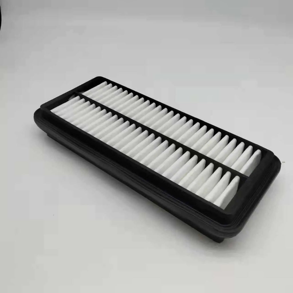 Black rectangular car air filter measuring 256mm by 113mm by 40mm for modern vehicles