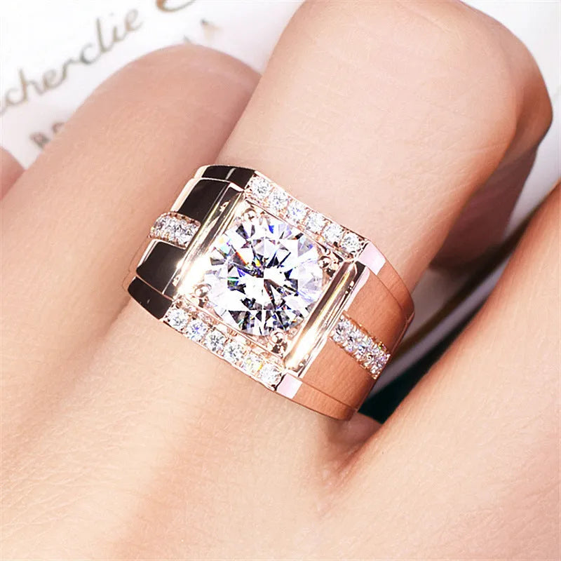 Men's adjustable imitation moissanite ring with geometric diamond zircon stones in open mouth design