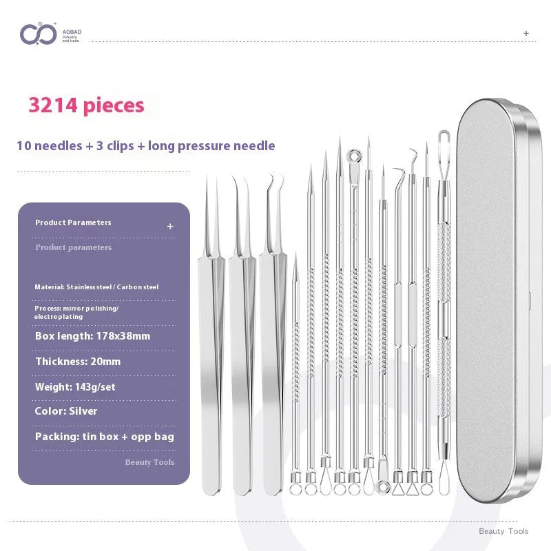 4-piece metal acne needle set with ultra fine pointed tips for precise skin treatment applications