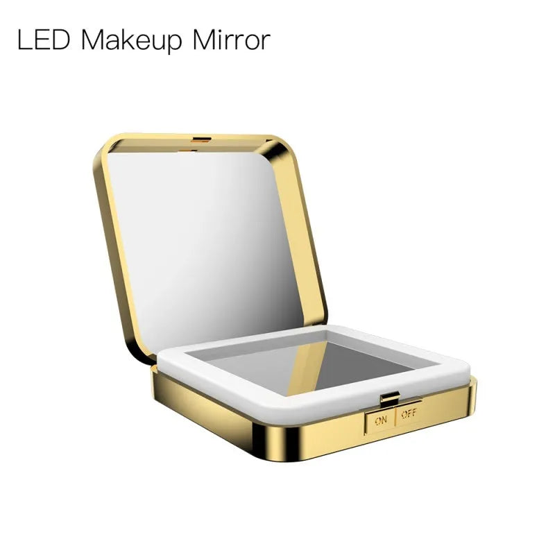 Makeup mirror with dual magnification and adjustable lighting in black or white colour options