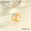 Geometric gold-electroplated stainless steel women's ring with zircon inlays and open mouth adjustable design