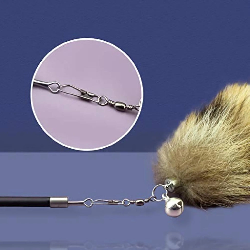 Black cat wand toy with elastic string and feather teaser, 42m length