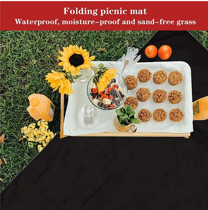Red nylon picnic mat folded with hand-woven belt, 50g weight, waterproof, diamond lattice texture