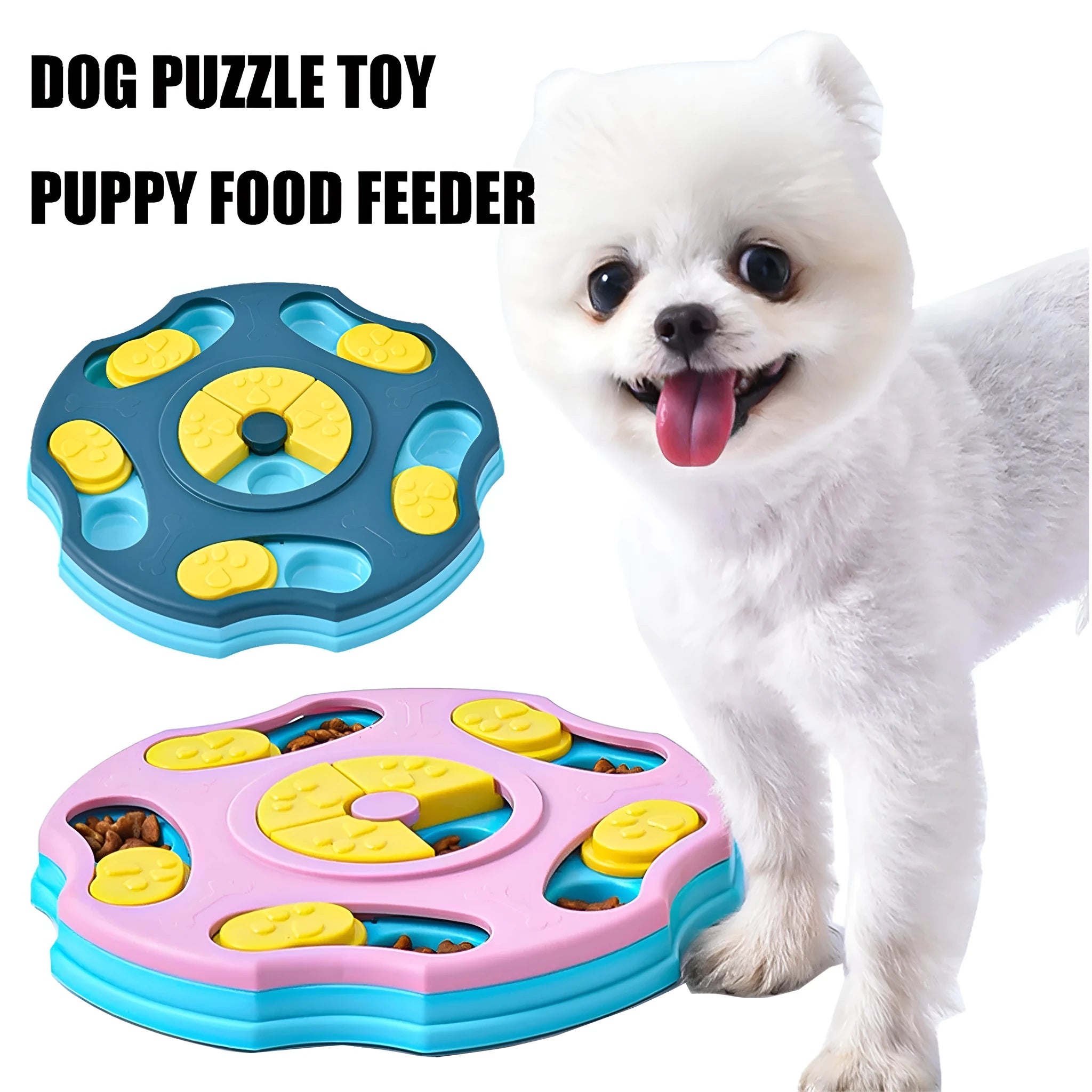 Blue dog puzzle feeder toy for aggressive chewers with interactive food-dispensing mechanism