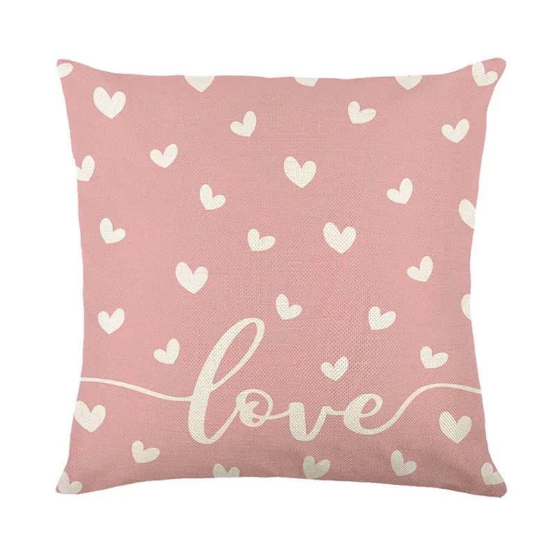 Valentine's Day decorative pillow cover with plaid and heart printing, 45cm square.