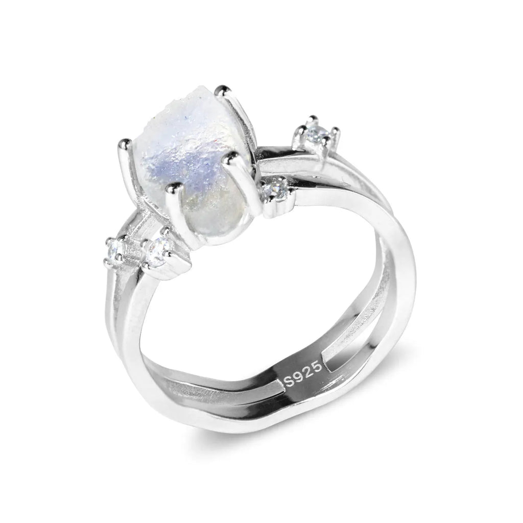 S925 sterling silver irregular triangle moonstone ring in gold colour finish