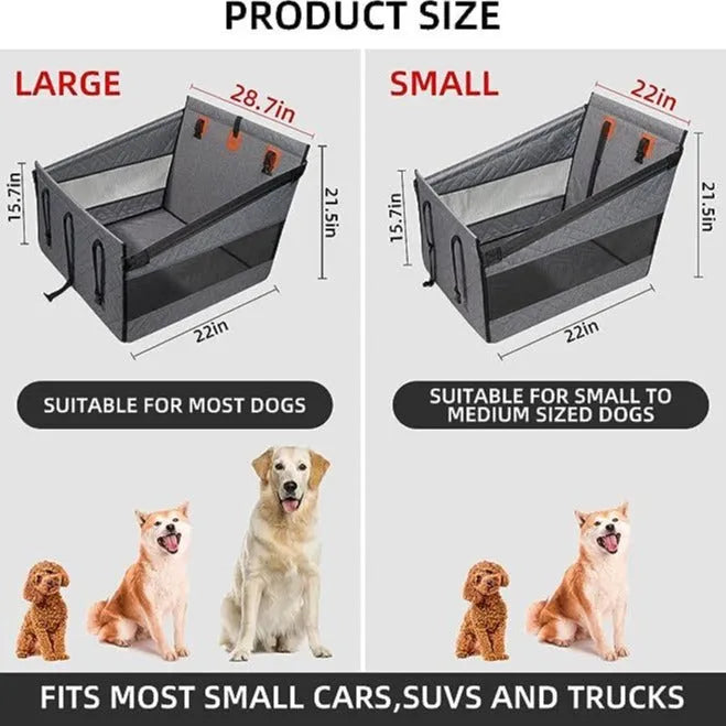Grey washable dog bed with removable cover and sides, measuring 56x56x40 cm.