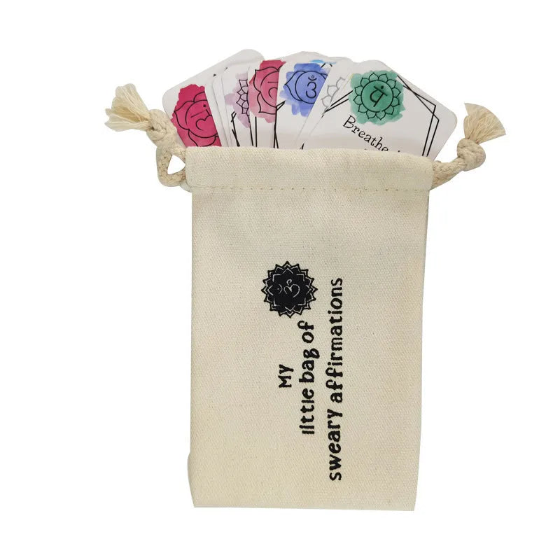 Set of 16 colourful funny affirmation cards with soft designs in a greeting card bag.