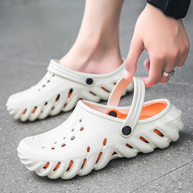 Men's EVA hollow out sandal slippers in beige colour showing breathable design and non-slip sole