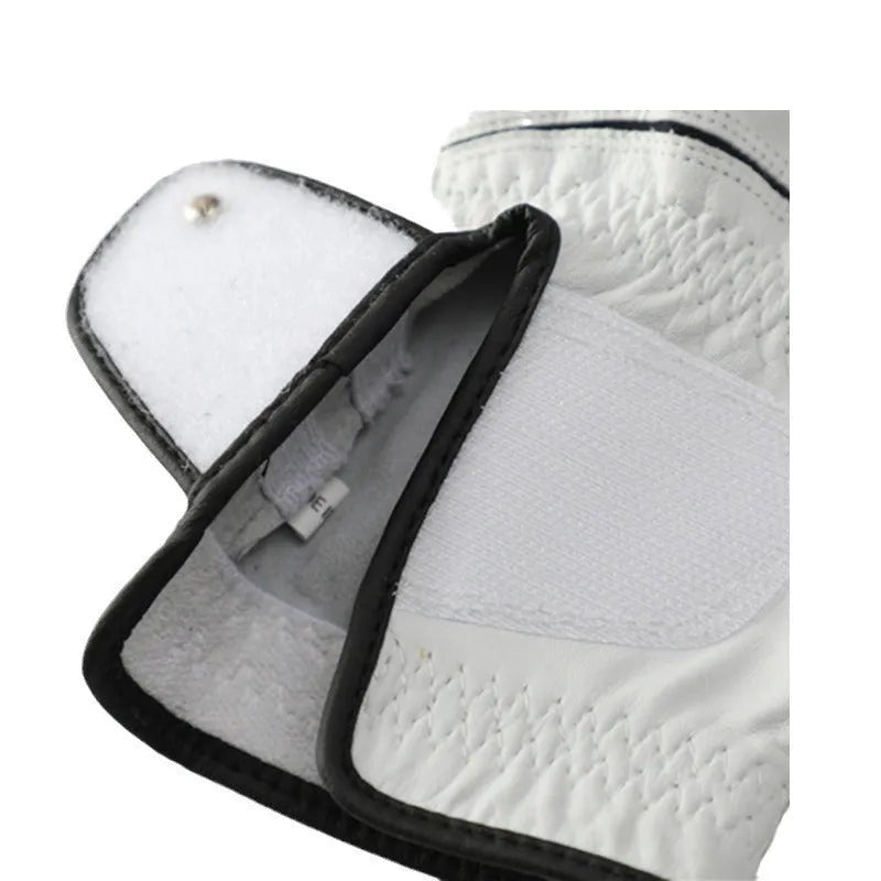 White half sheepskin leather golf glove for men on a green background