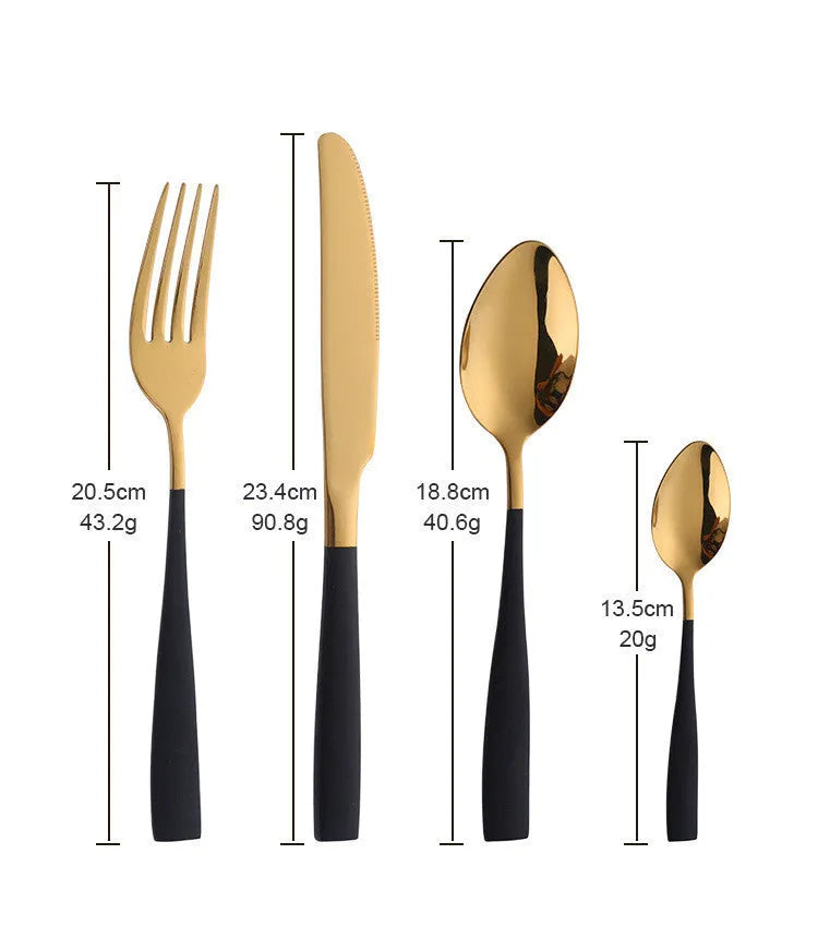 Four-piece stainless steel cutlery set in black with mirror polished finish
