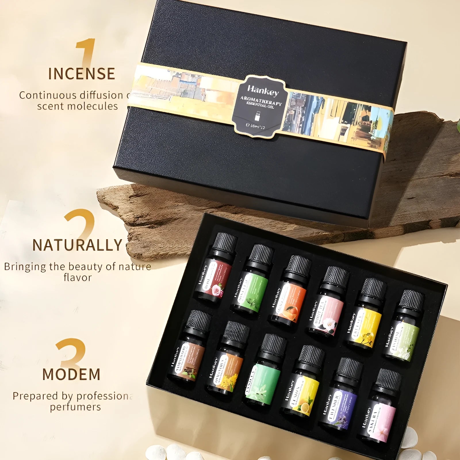 Boxed set of water-soluble aromatherapy essential oils for diffuser use