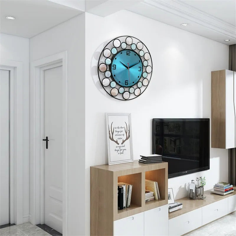 Real shell Nordic minimalist silent wall clock 39x39cm round metal dial flower moon design