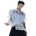 Blue gradient casual short sleeve shirt with half sleeves and loose fit