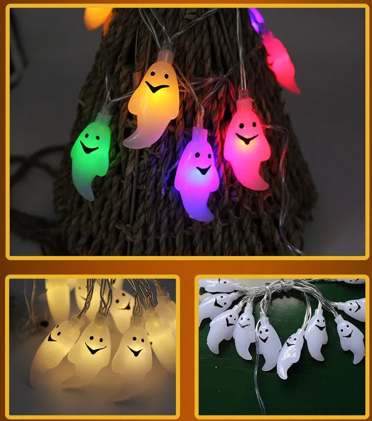 Halloween LED string lights with pumpkin, bat, ghost and spider lantern decorations