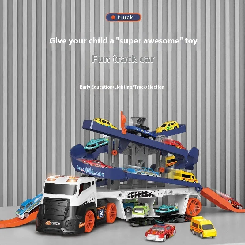 Children's battery-powered catapult shell transport truck in plastic with music and sound effects