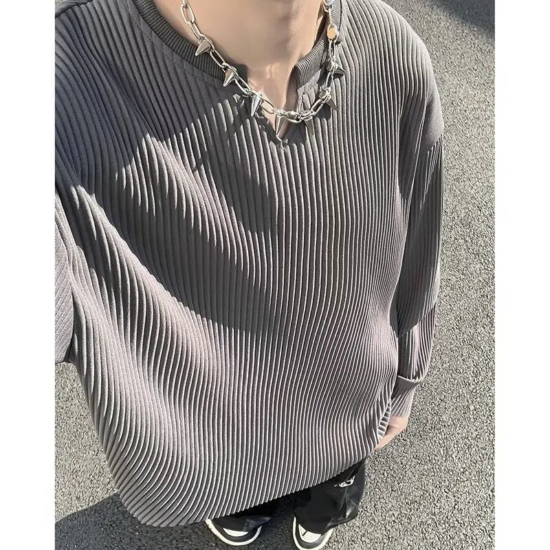 Plus size loose fit striped texture pullover jumper in grey