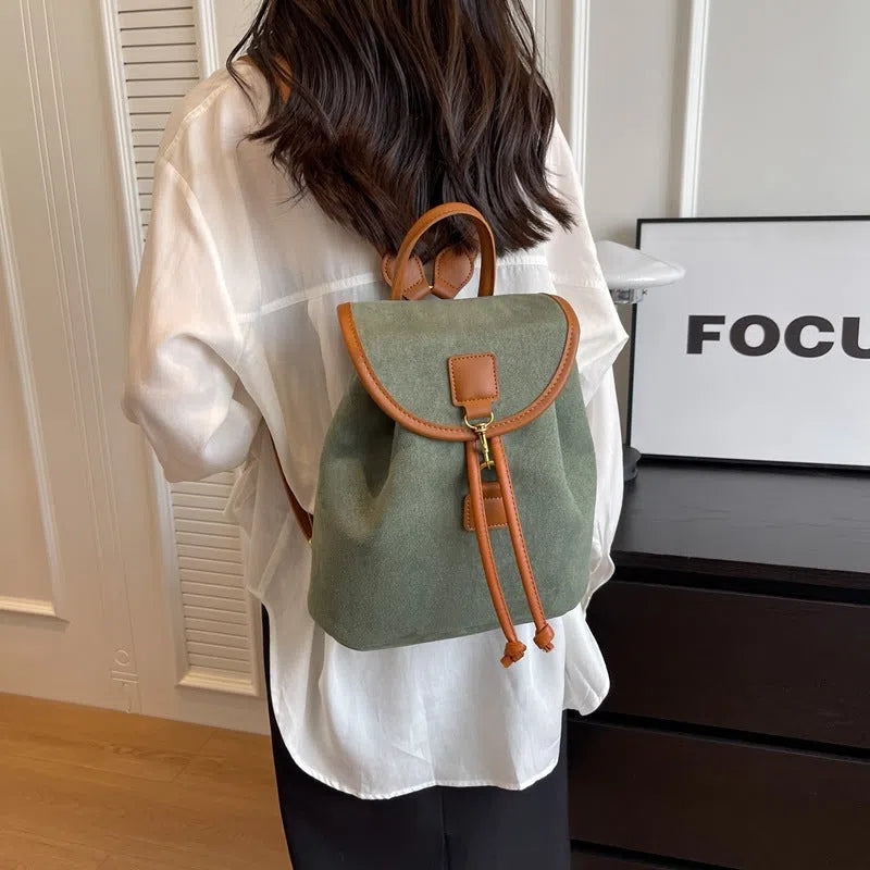 Casual women's suede backpack in PU with patchwork stitching, available in multiple colours, urban minimalist style