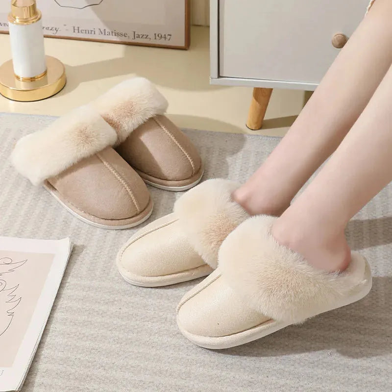 Plush winter house slippers in five colours with PVC non-slip soles