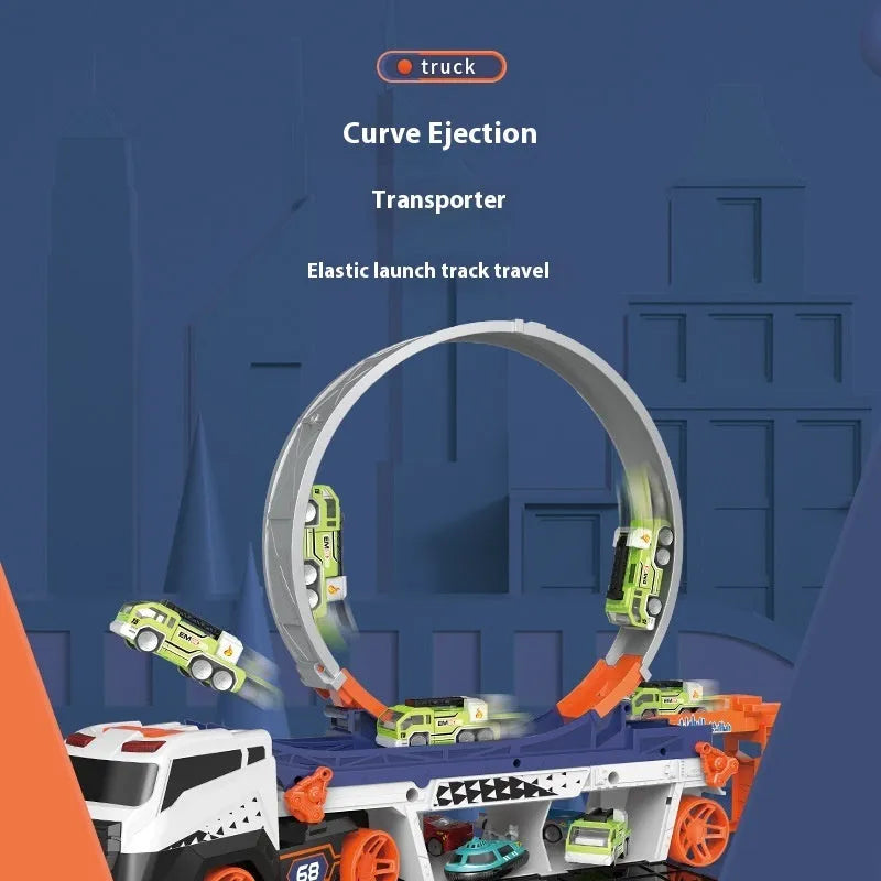 Children's battery-powered catapult shell transport truck in plastic with music and sound effects