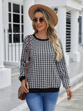 Black Japanese plaid pattern pullover sweater with printed design and long sleeves
