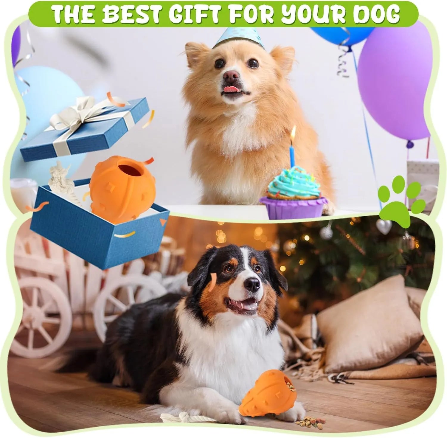 Natural rubber stuffable dog chew toy with a long strap for small to medium dogs.