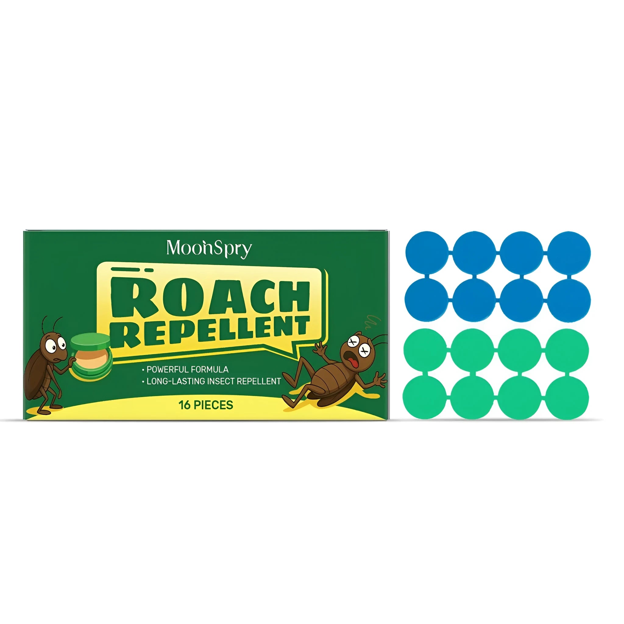Cockroach repellent gel bait stations with adhesive pads in a pack of 16.