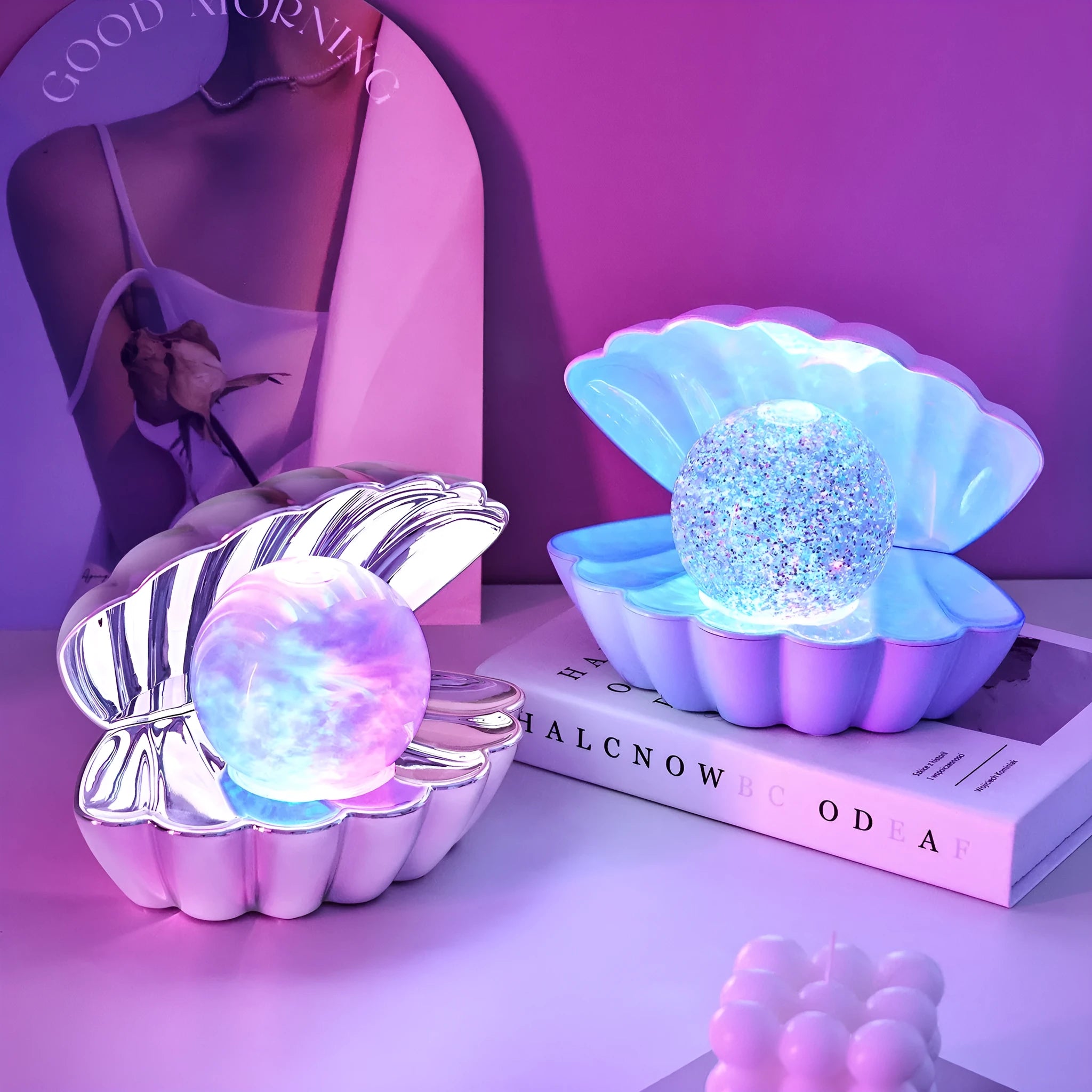 Shell-shaped small night lamp with neon lighting in three colour options