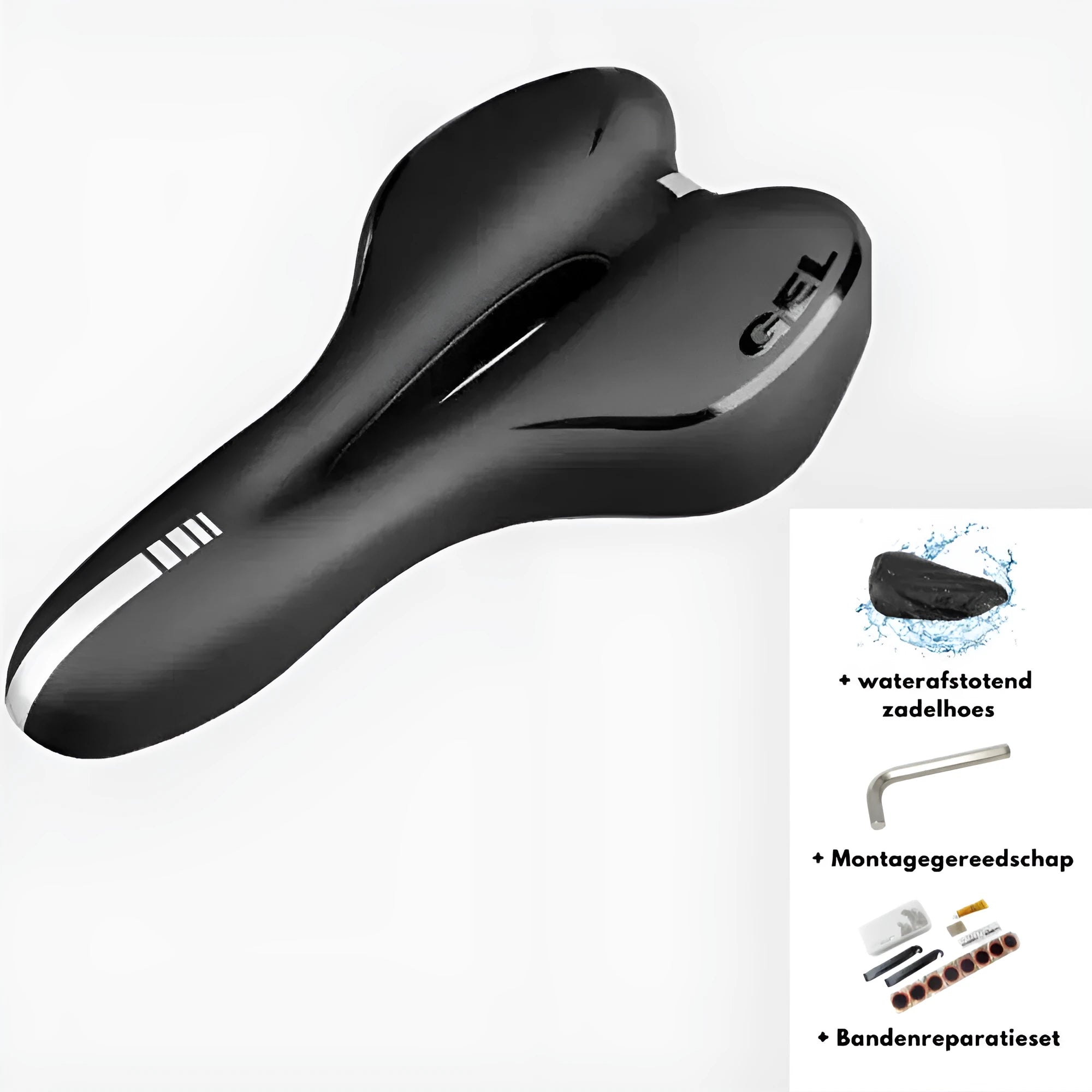 Bicycle cushion set with silicone padding, waterproof cover, 6mm wrench and tyre patch kit